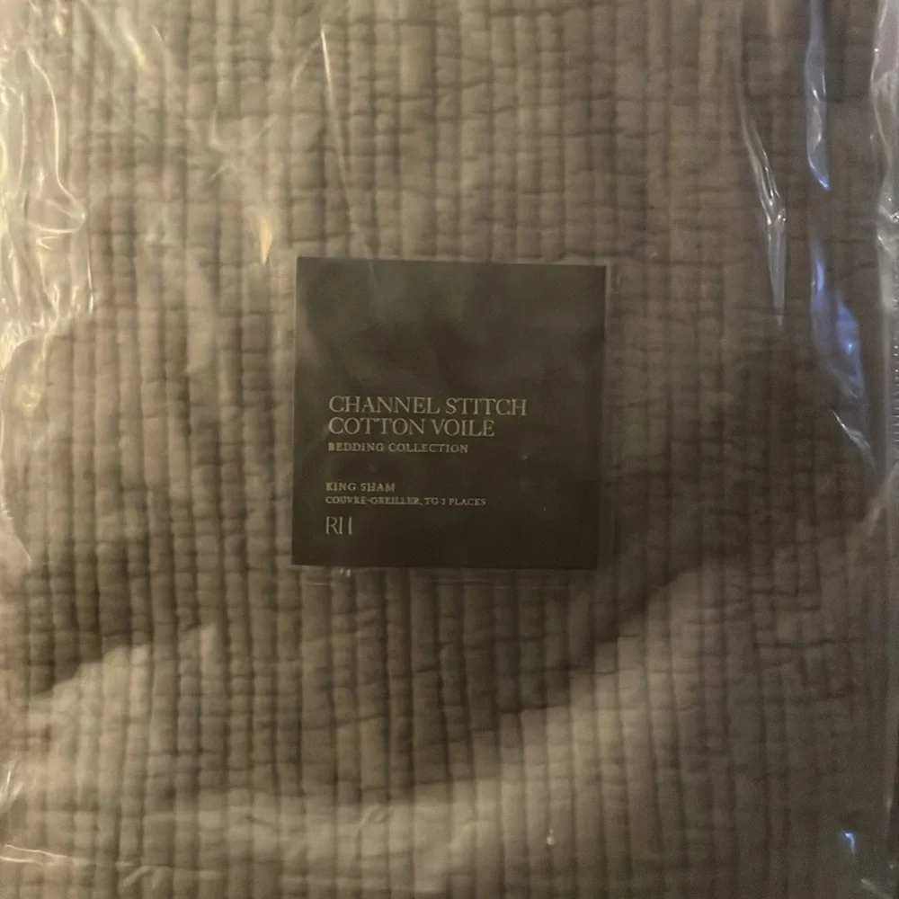 RH CHANNEL STITCH COTTON VOILE KING SHAM in FOG